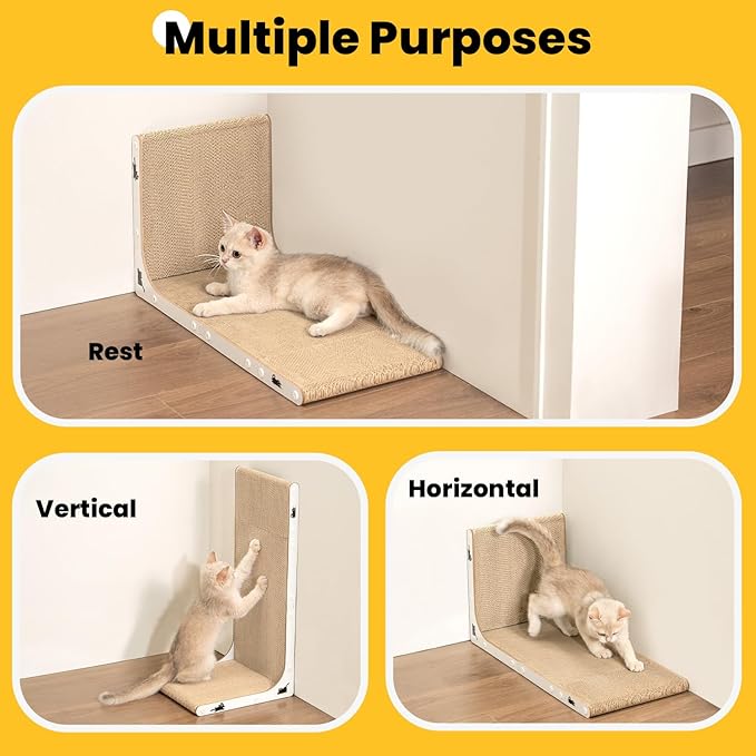 Cat Scratcher Lounge, 23 Inch L-Shaped Cat Scratch Pad, Vertical & Horizontal Scratching 1.2" Thick Cardboard with Fun DIY Stickers, Durable, Eco-Friendly