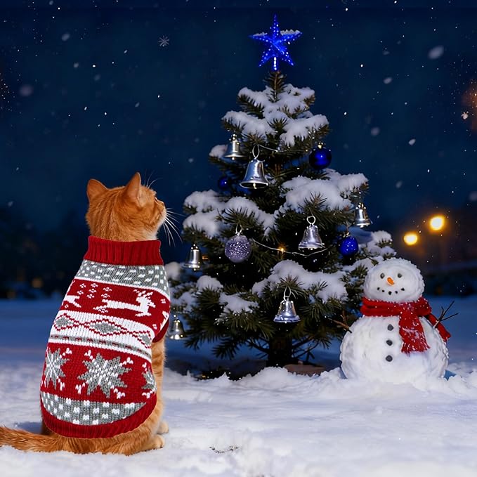 Cat Dog Christmas Sweater Pet Winter Warm Coat Pajamas Small Dog Sweaters Reindeer Snowflake Christmas Sweater for Cats Kitty Puppy Small Dogs (Reindeer, M)