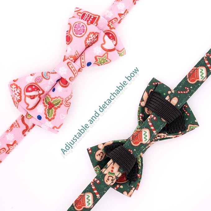 Faygarsle 2 Pack Christmas Cat Collars - Cute Holiday Collars with Bow Tie, Breakaway, Pink & Green, Winter, for Boy & Girl Cats