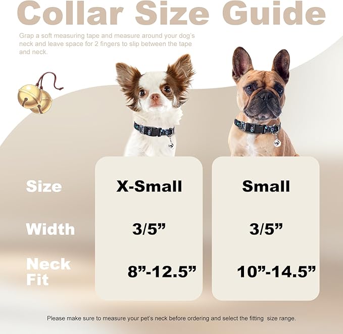 Small Dog Collar with Bell - Soft Adjustable Nylon Collar for Small Breeds, Skull Pattern Collar for Chihuahua Pomeranian Yorkie, Lightweight & Comfortable for Tiny Dogs (S)