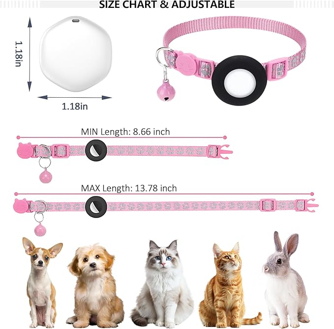 GPS Tracker for Cats, Mini GPS Pet Tracker, IPX8 Waterproof Cat Trackers,No Monthly Fee,Work with Apple Find My(iOS Only),Smart Trackers for Pets-Pink-5