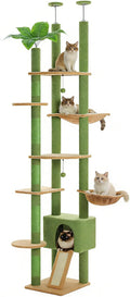 PETEPELA Floor to Ceiling Cat Tree, Adjustable 90.5''-100.4'' Cat Tower Cactus Climbing Tree with Scratching Posts, Spacious Condo and Large Hammock for Indoor Cats Large Adult, Green