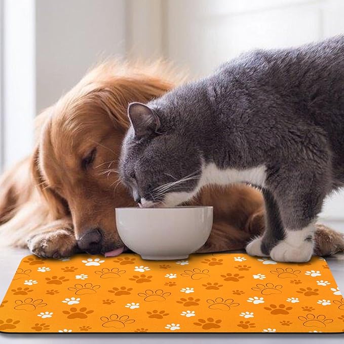 Dog Food Mat, Absorbent Water Bowl Mats Cat Pet Feeding Placemats Orange 24 * 32 inch