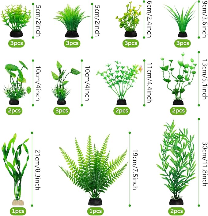 Fish Tank Accessories Aquarium Decorations Green Plants, 25pcs Green Fish Tank Decorations Plant, Aquarium Decor Plastic Plants