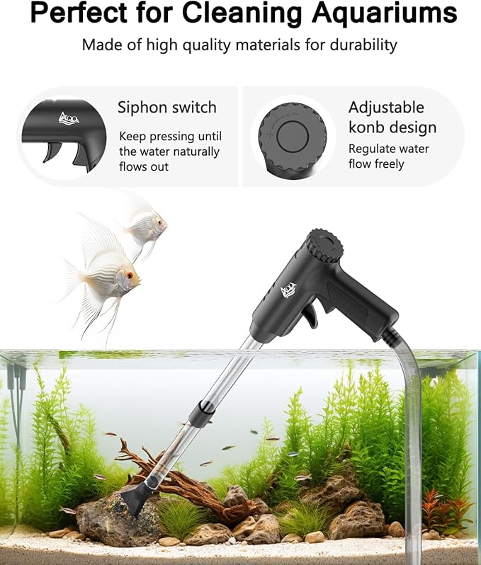 AQQA Aquarium Gravel Cleaner, 4-in-1 Upgrade Suction Power Manual Fish Tank Gravel Vacuum Cleaner Tools for Aquarium Water Changer with Water Flow Adjustment Use for Fish Tank Cleaning Gravel Sand