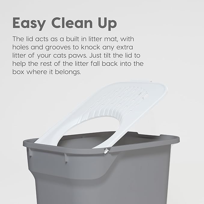 IRIS USA Cat Litter Box, Large Cat Box Enclosure, Top Entry with Litter Catching Lid, Enclosed, Gray/White