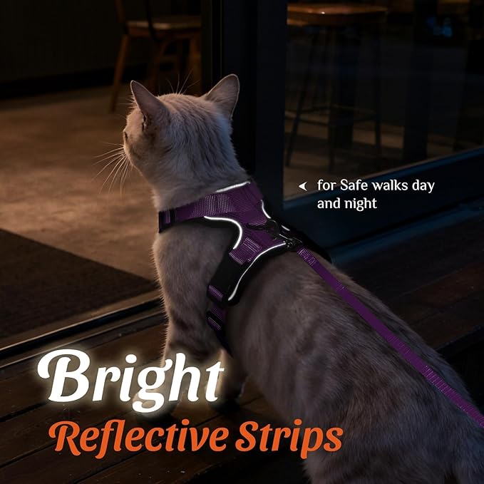 Dooradar Cat Harness and Leash Set, Escape Proof Safe Adjustable Kitten Vest Harnesses for Walking, Easy Control Soft Breathable Mesh Jacket with Reflective Strips for Cats, Purple, S