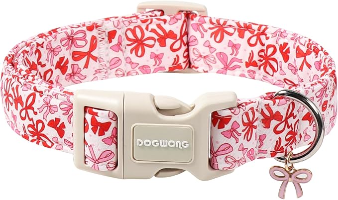 DOGWONG Cute Dog Collar, Pink Bow Pattern Dog Collar, Girl Female Dog Collars with Strong Plastic Buckle for Small Dogs,S
