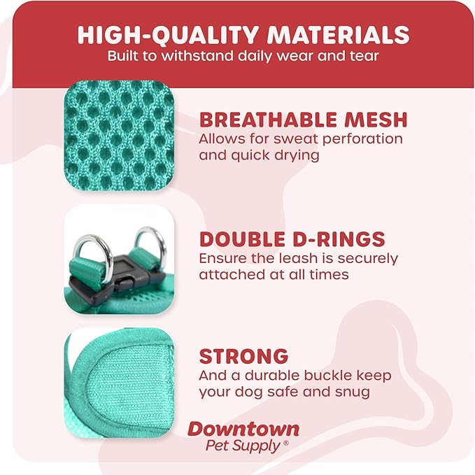 Downtown Pet Supply Step in Dog Harness for Small Dogs No Pull, Large, Bermuda Blue - Adjustable Harness with Padded Mesh Fabric and Reflective Trim - Buckle Strap Harness for Dogs