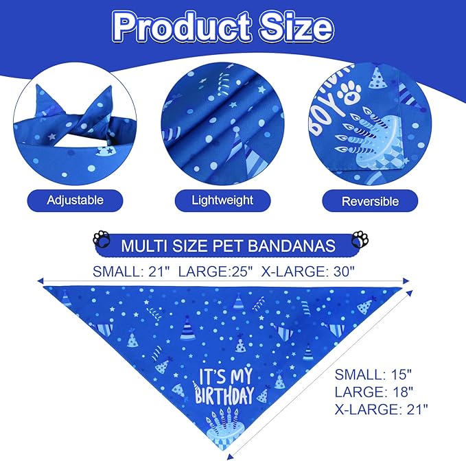 Dog Birthday Party Supplies, Blue Dog Birthday Set with Hat Bandana Numbers for XLarge Large Boy Pets Puppy