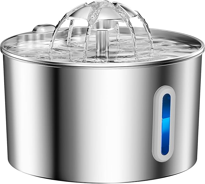 Cat Water Fountain Stainless Steel - 74oz/2.2L Pet Gift Dog Water Dispenser Automatic Silent Cats Dispenser for Drinking Indoor Metal Kitty Spout Fountains with 3 Filters & 3 Sponges Cat Dogs Gifts