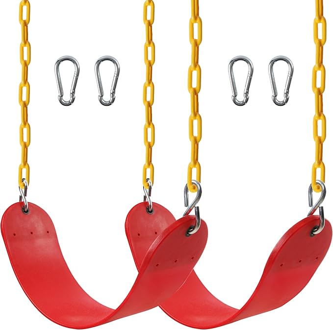 Sunnyglade 2PCS Swings Seats Heavy Duty with 66" Chain, Playground Swing Set Accessories Replacement with Snap Hooks, Support 250lb (2, Red)