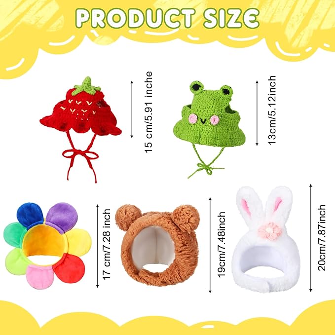 Weewooday 5 Pieces Cat Costume Bunny Hat Outfit with Ears Funny Cat Hat and Small Dogs Kitten Puppy Party Easter Costume Accessory Headwear(Vivid Style)