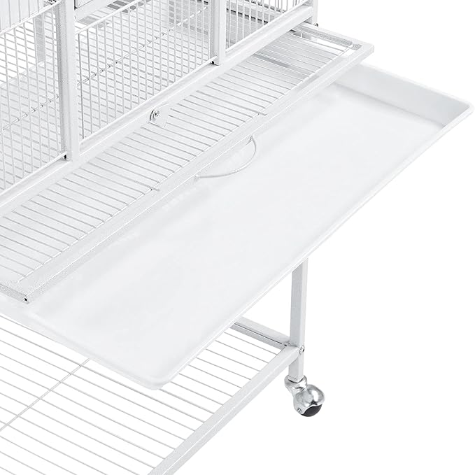 Topeakmart 54-inch Flight Bird Cage with Stand Wrought Iron Bird Cage for Parakeets Parrots Green Cheek Conures Budgies Finches, White
