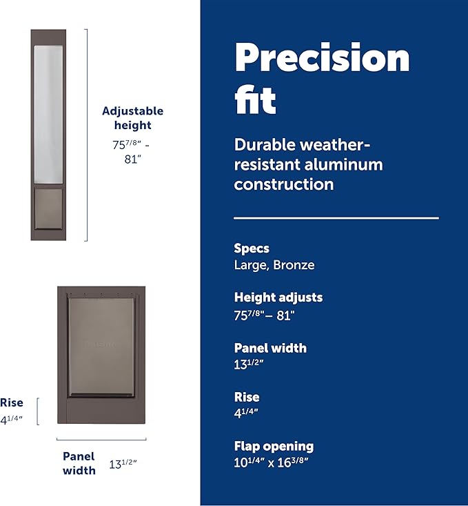 PetSafe Sliding Glass Pet Door - No-Cut DIY Install Doggy Door for Renters - Aluminum Frame - Adjustable Height 75 7/8" to 80 11/16" - Ideal for Large Dogs Up to 100 lb - Bronze