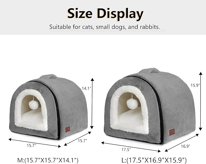Cat Bed for Indoor Cats，Foldable cat cave，Anti-Slip & Water-Resistant Bottom，cat Houses for Indoor Cats or Small Dogs, Kitten Tent, Rabbit Bed，2 in 1 pet Bed (Dark Grey)