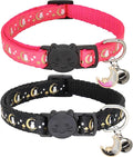 2 Pack Breakaway Cat Collar with Bells, Adjustable Moon and Star Kitten Safety Collars for Boys & Girls, Black+Hotpink