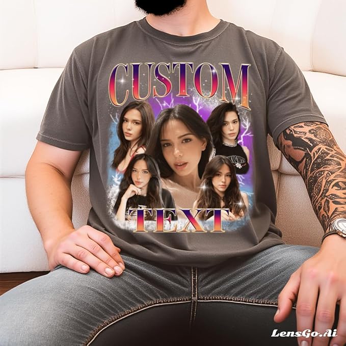 NAZENTI Custom Bootleg Rap Tee, Custom T-Shirts with Picture, Retro Custom Bootleg, Valentine's Gifts for Him Her