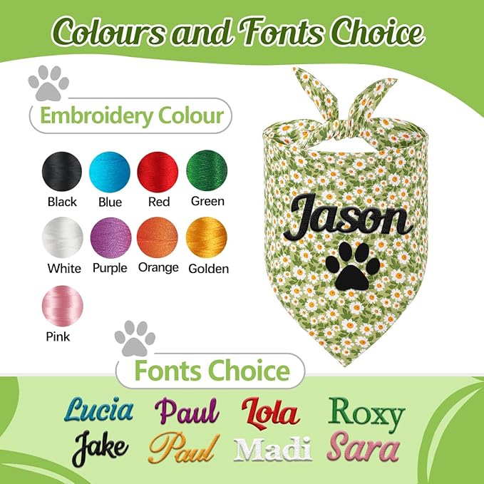 Personalized Dog Bandana with Embroidered Name, Custom Neckwear Dog Scarf Triangle Bibs Pet Accessories for Small Medium Large Dogs Cats Pets Birthday Gift