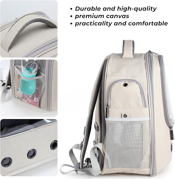 Lollimeow Pet Carrier Backpack, Bubble Backpack Carrier, Cats and Puppies,Airline-Approved, Designed for Travel, Hiking, Walking & Outdoor Use (Beige)