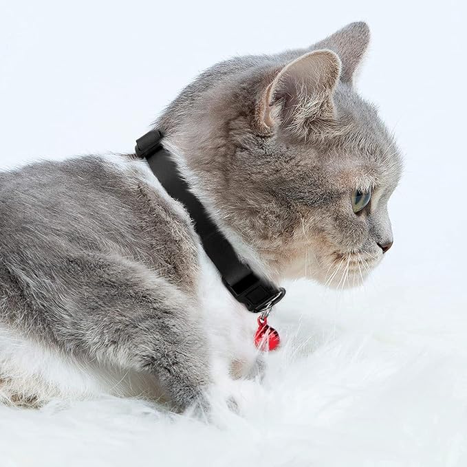 Breakaway Cat Collar with Bell - Leather Adjustable Kitten Collars with Safety Quick Release Buckle - Soft Small Pet Collars for Girl & Boy Cats