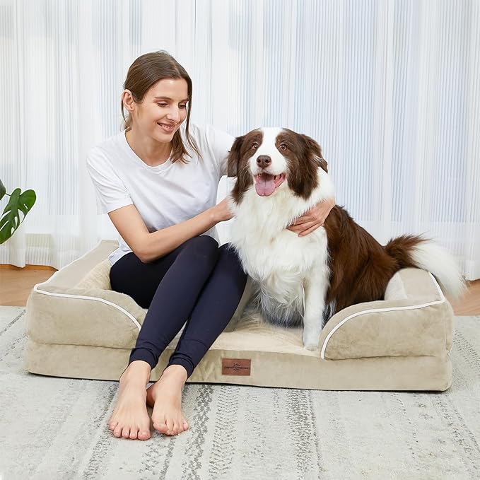 Comfort Expression Orthopedic Dog Bed for Small Dogs 20x14 Inch, Waterproof Supportive Egg Crate Foam Small Pet Bed with Removable Bolsters, Dog Couch with Washable Cover & Non-Slip Bottom, Beige
