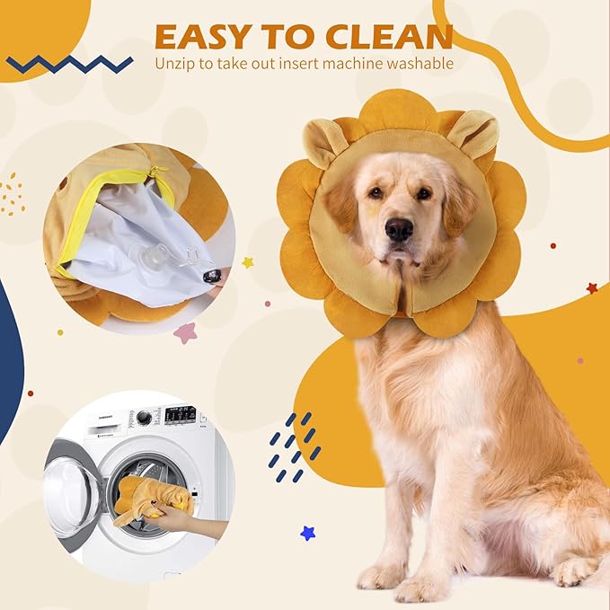 IEUUMLER Inflatable Recovery Dog Collar, Protective Donut Cone, Adjustable Soft Collar for Dog and Cat After Surgery Prevent from Biting & Scratching EU002 - Brown Lion L+