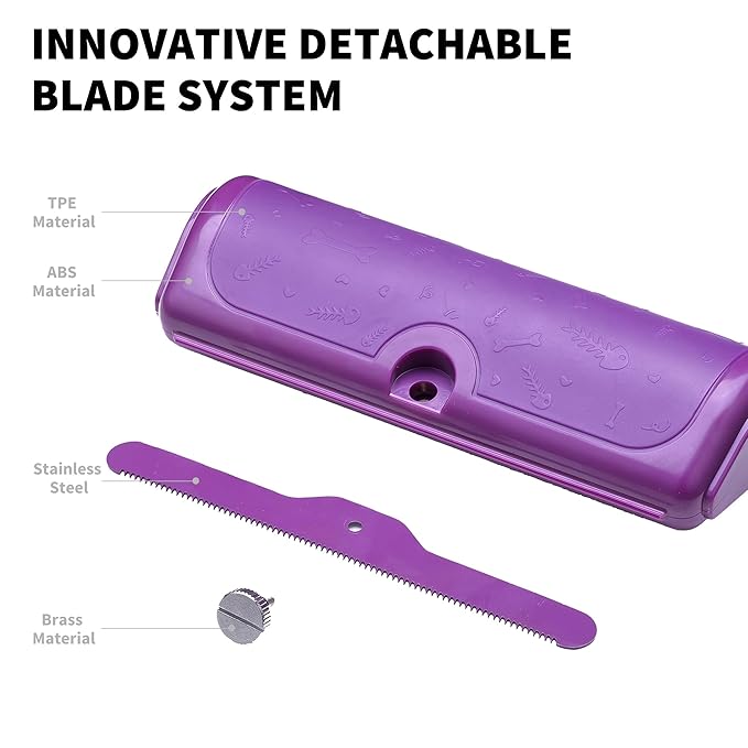 Multi-Pet Deshedding Brush & Shedding Blade for Dogs & Cats, Undercoat Grooming Tool for Short & Medium Fur and Double Coats, Replaceable Metal Blade, Ergonomic Handle, Purple