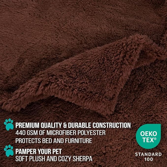 PetAmi Fluffy Waterproof Dog Blanket for Medium Large Dogs, Soft Warm Pet Sherpa Throw Pee Proof Couch Cover, Reversible Cat Bed Blanket Sofa Protector, Plush Washable Pad (Brown, 40x60)