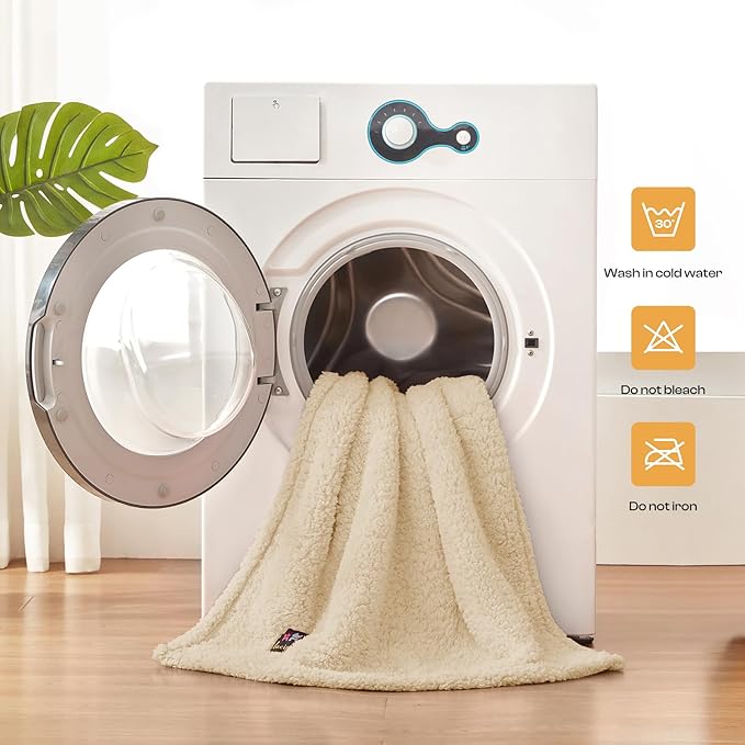 Luciphia Waterproof Pet Blanket for Medium Large Dogs Soft Cat Sherpa Calming Thick Cover Leakproof Cozy Puppy Sofa Bed Car Couch Protector(Beige,63x50 inches)