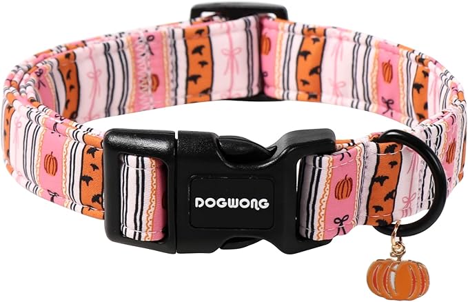 DOGWONG Fall Dog Collar- Pink Halloween Dog Collars Adjustable Classic Halloween Dog Collar for Small Medium Large Dogs S