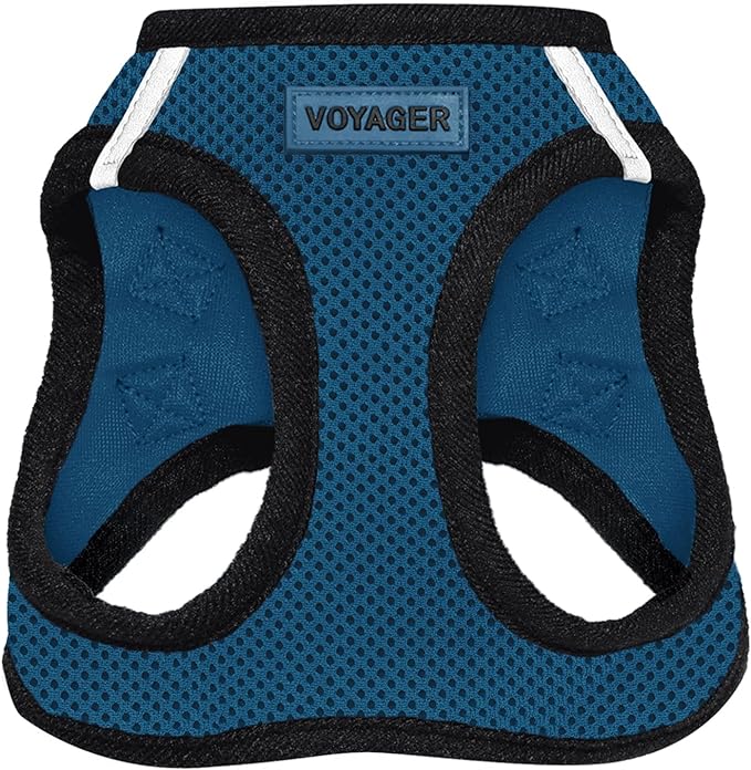 Best Pet Supplies - All Weather Mesh / Plush, Reflective, No Pull Harness for Small, Medium Dogs, Cats - Secure with Hook & Loop Fastener, Buckle, Double D-Rings - Blue/Black Trim, S