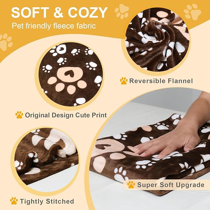 Dog Blanket, Soft Fleece Dog Blankets for Small Medium Dogs, Fluffy Flannel Pet Cat Puppy Blanket Mat Cover for Bed Couch, Cute Paw Print Throw Blanket for Dogs,Brown, 40"X30"