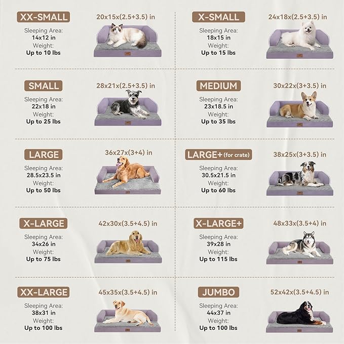 Large Dog Bed Orthopedic Washable, Orthopedic Dog Beds for Large Dogs with Washable Cover, Removable Bolster and Non-Slip Bottom Purple Pet Beds for XXXLarge Extra Large Dogs