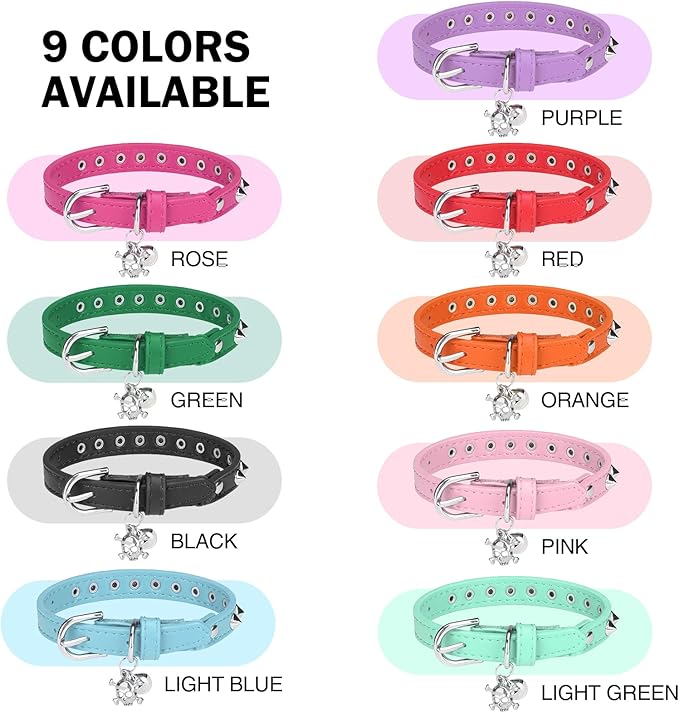 Leather Cat Collars for Boy Girl Cats with Bell and Safety Elastic Belt, Personalized Rivets Stud Adjustable Safe Buckle Collar with Skull Charm for Kitty Small Pets, Halloween Cat Collar