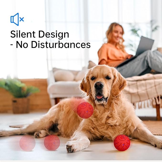 Interactive Dog Ball, Automatic Moving, Bouncing and Rotating, Silent Foam Material, IP54 Waterproof Rating, Smart Active Rolling, Stimulation Toys for Medium and to Keep Them Busy (Red)
