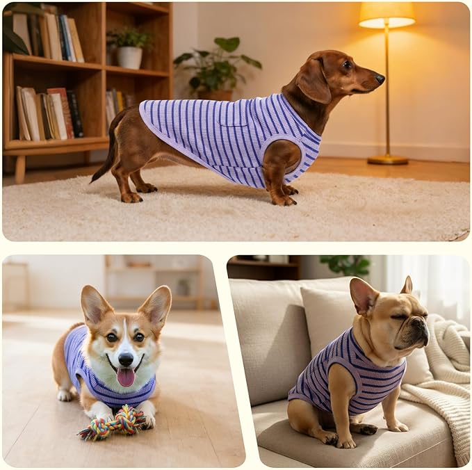 Dog Clothes, Stripe Dogs Shirts for Small & Medium Breeds, Pet Tank Top, Breathable Waffle Fabric Puppy Outfit, Shirt for Chihuahua, Yorkie, Dachshund, Corgi (4Pack, Medium)