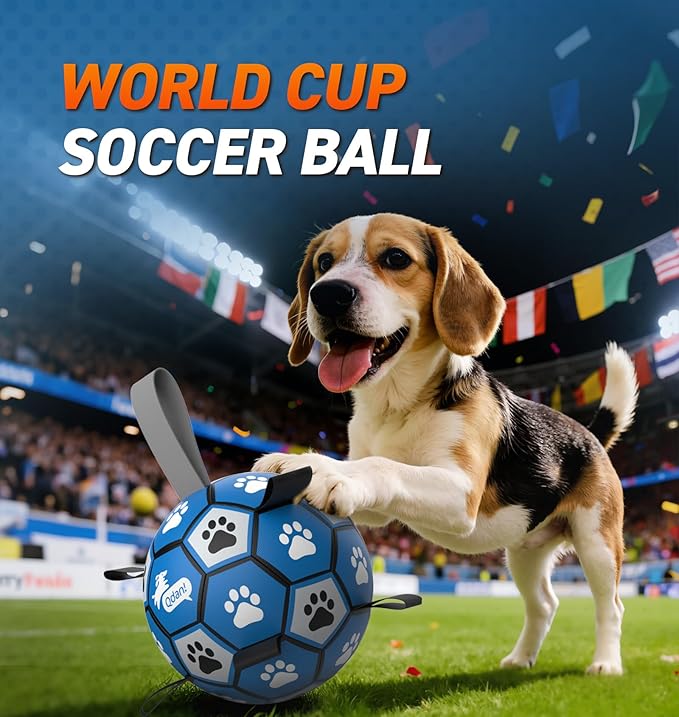 QDAN Dog Balls Toys, Soccer Ball with Straps, Balls for Dogs for Small Medium Puppy, Herding Ball Toy, Birthday Gifts (6 Inch)
