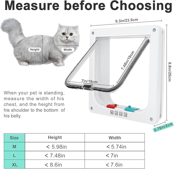 Cat Door for Windows, Pet Doors and Sliding Door, Safety Pet Door with 4 Way Lock, Weatherproof Cat Flap for Thin Door and Wall(Large, Outer Size 9.8 * 9.3 * 0.78in)