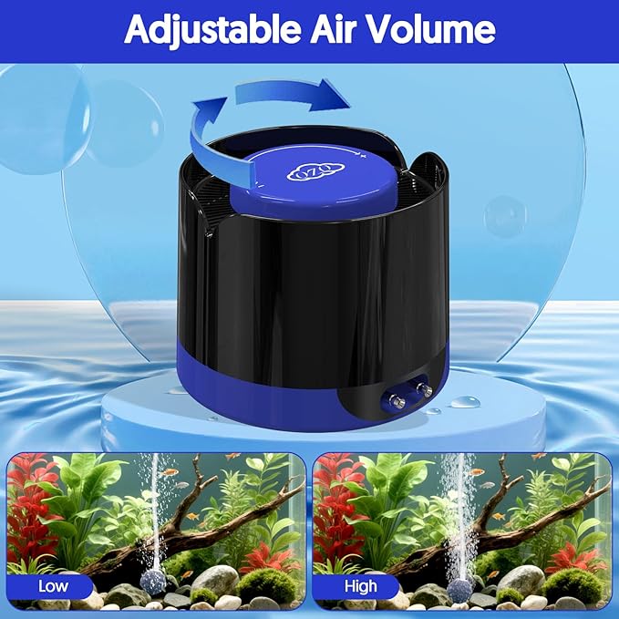 QZQ Aquarium Air Pump, Quiet Fish Tank Air Pump with Dual Outlets, 3W/5W Powerful Adjustable Oxygen Pump with Accessories, Aquarium Bubbler Aerator for Fish Tank Up to 80 Gallon (3W)