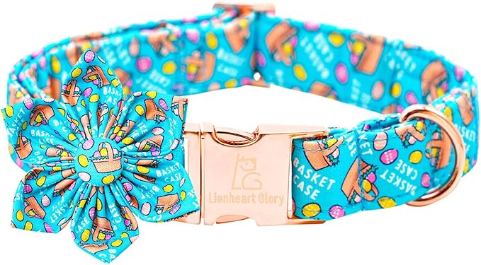 Lionheart glory Easter Day Dog Collar with Flower Dog Collar for Large Dogs, Easter Egg Dog Collars Colorful Dog Collar Spring Collars Pet Collar Flowers
