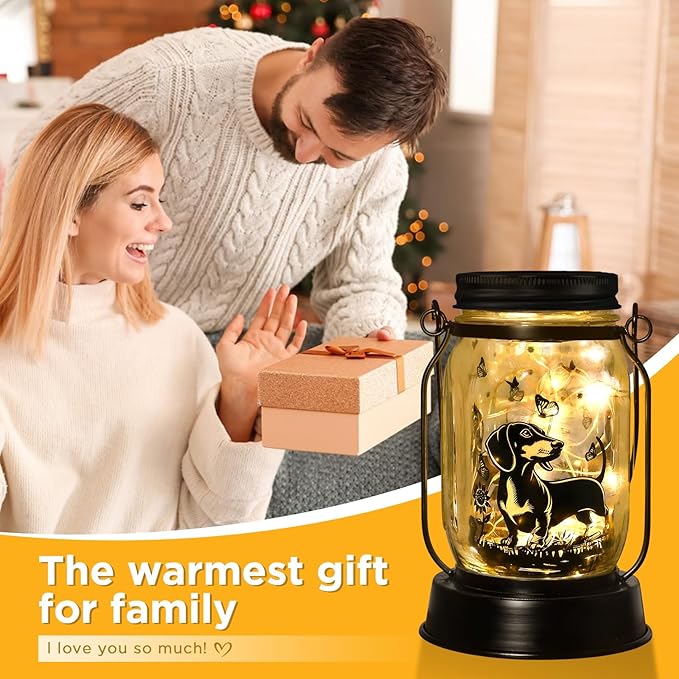 Dachshund Gifts for Women/Men Dachshund Solar Lanterns Mom Birthday Wiener Dog Lovers Lantern Pet Loss Sausage Dog Memorial Lights Solar Garden Decoration for Yard, Patio,Backyard,Porch Torches Lights