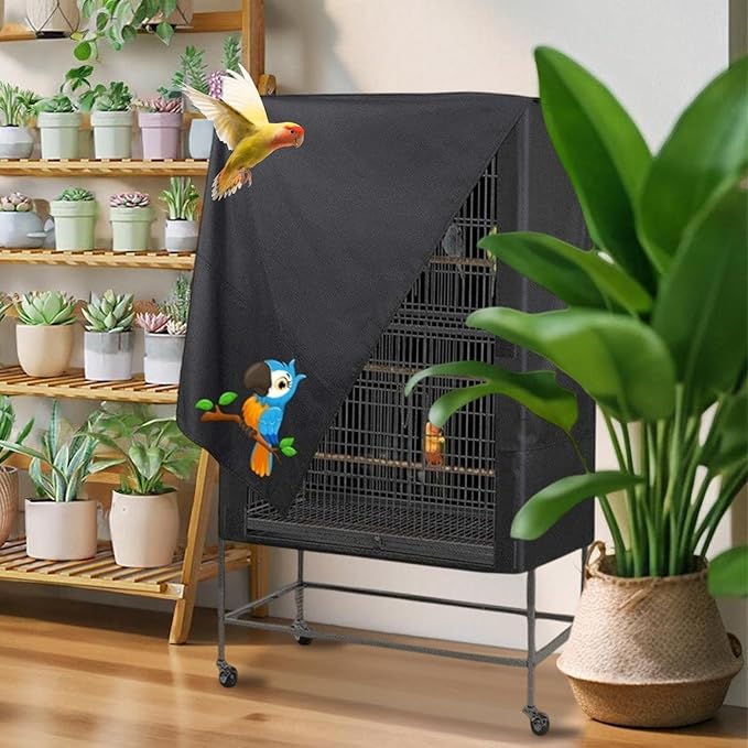 Bird Cage Cover, Large Bird Cage Covers for Night, Waterproof Parrot Cage Protector Covers, Good Night birdcages Covers for Parrot House, Black, 4 Sizes