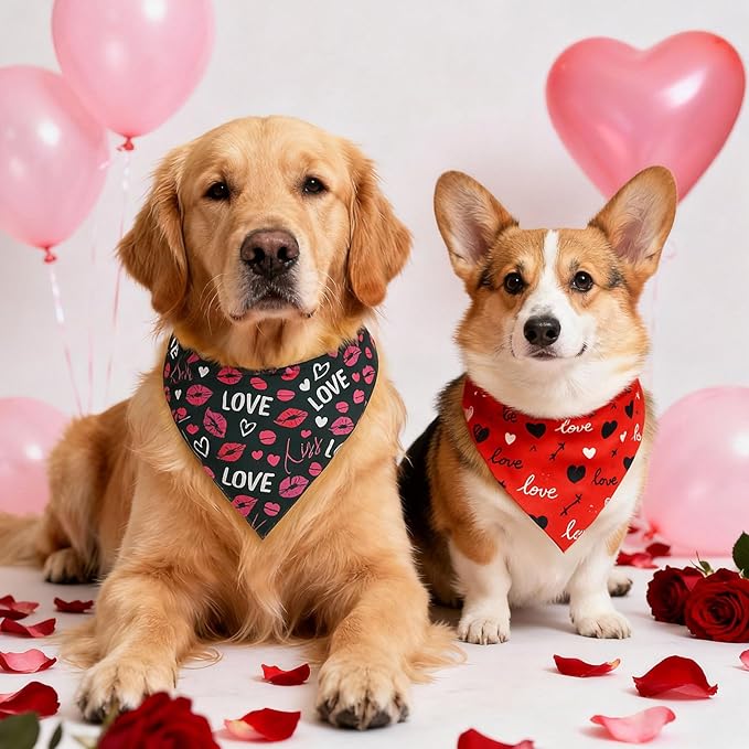 Weewooday 50 Pcs Valentine's Day Dog Bandanas Bulk for Dogs Soft Bibs Adjustable Triangle Heart Lips Bandana for Small Medium Large Pet Costume(Valentine, 31.5 x 21.7 X21.7 Inch)