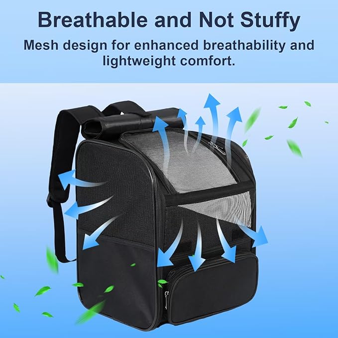 Pesen Cat Backpack Carrier, Breathable & Foldable Pet Carriers for Cats, Small Dogs and Rabbits Under 15 lbs, Airline Approved Dog & Cat Carrier Backpack for Hiking, Travel, Camping, Gray