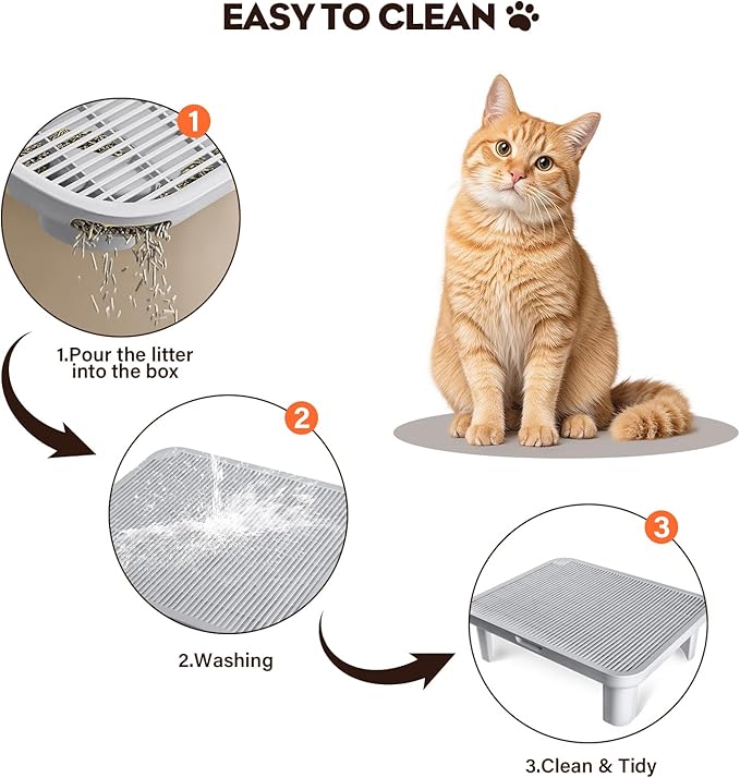 Adjustable Cat Step Ramp, Double Layer Litter Box Step with Filter Function, Replaceable Feet, Elevated Litter Box Ramp for Elderly Cats Easy Cleaning Cat Catcher for Floor Indoor (Grey)