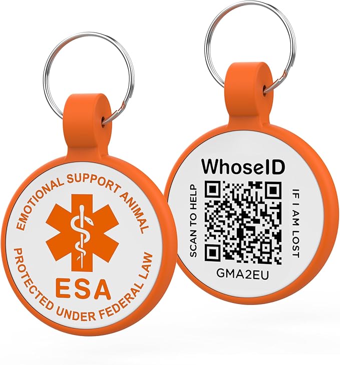 ESA Dog Tag, QR Code Dog Tag, Modifiable Free Pet Online Profile, Scannable QR Code, Scan QR Send Instant Location Alert Email, Silicone Lightweight ID Tag for Dog and Cat (Orange, Regular)