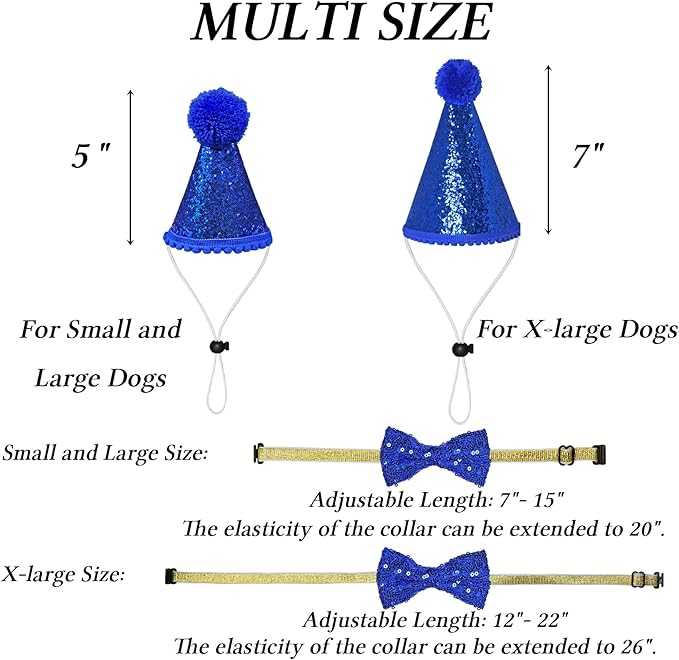 STMK Dog Birthday Decorations, Multi Sizes Dog Birthday Hat with Numbers Bandana Bow Tie It’s My Bday Mother Puppers Banner for Small Medium Dogs Pets (Blue, Small)