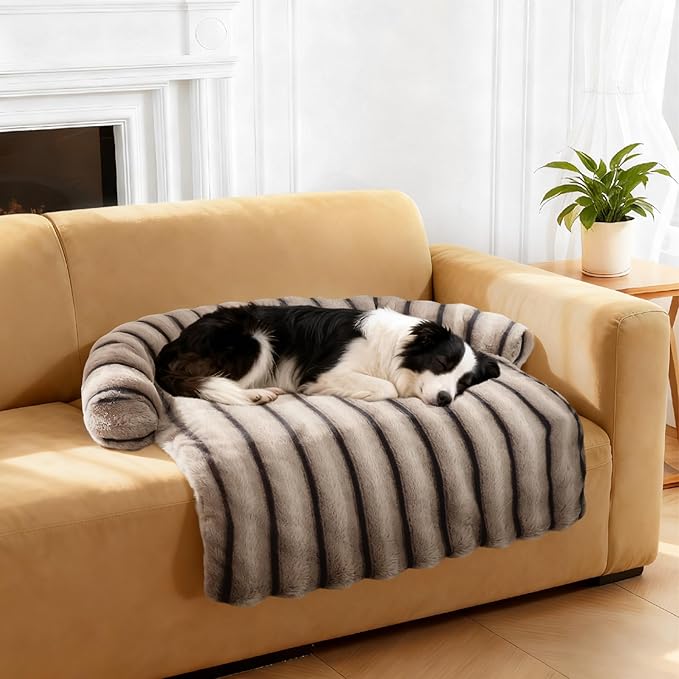 Large Dog Couch Bed, Fluffy Washable Couch Protector for Dogs with Removable Cover, Non-Slip Dog Sofa Bed, 35x31 Inch, Brown
