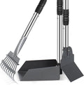 Heeyoo Dog Pooper Scooper, Dog Poop Tray and Rake Set, Pet Waste Removal Scoop with Long Adjustable Sectional Stainless Handles